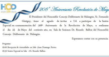 INVITACIÓN A LA SESIÓN ESPECIAL EN CONMEMORACIÓN DEL 208º ANIVERSARIO DE LA REVOLUCIÓN DE MAYO
