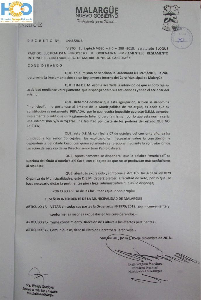 (Decreto Municipal N° 1.448/2.018)
